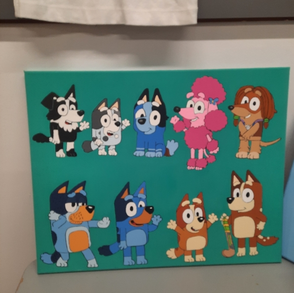 LARGE BLUEY AND FRIENDS CANVAS PAINTING - Picture 1 of 1